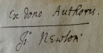 Inscription by Isaac Newton